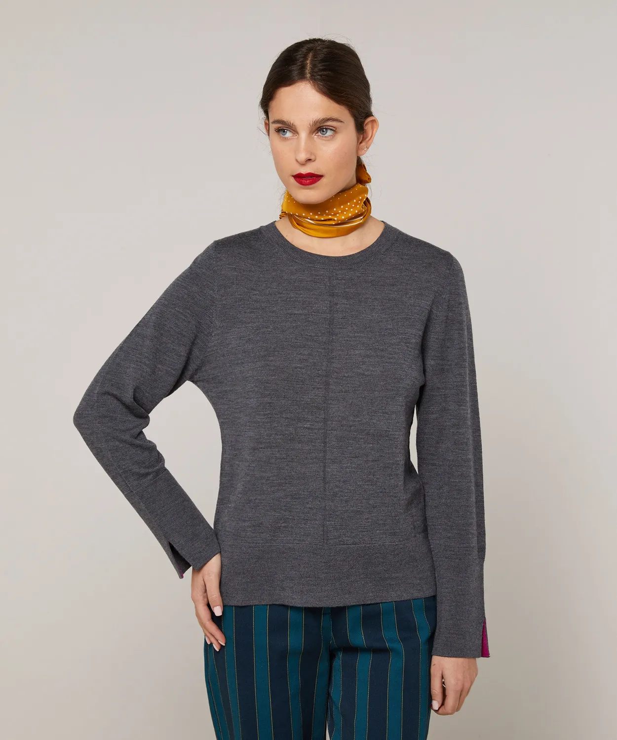 Rodier Maglione Girocollo Lana Merino Grigio Piombo 38