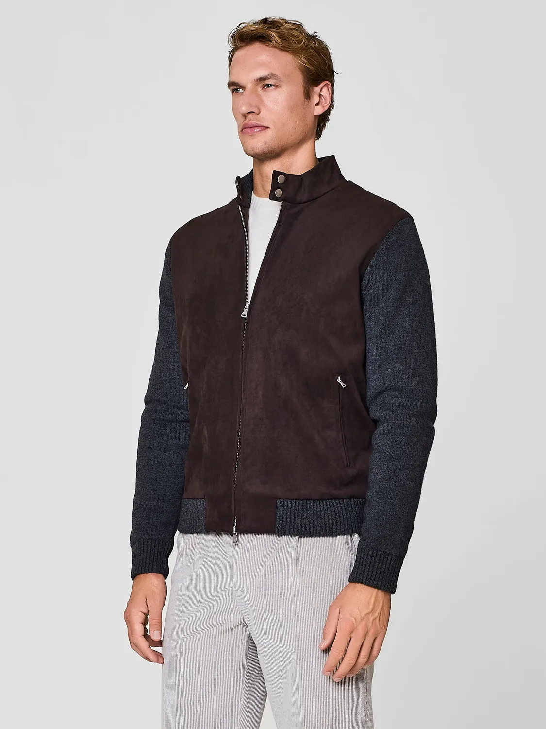 Paul Taylor Bomber Eco-Suede Lana Giubbotto Grigio Scuro