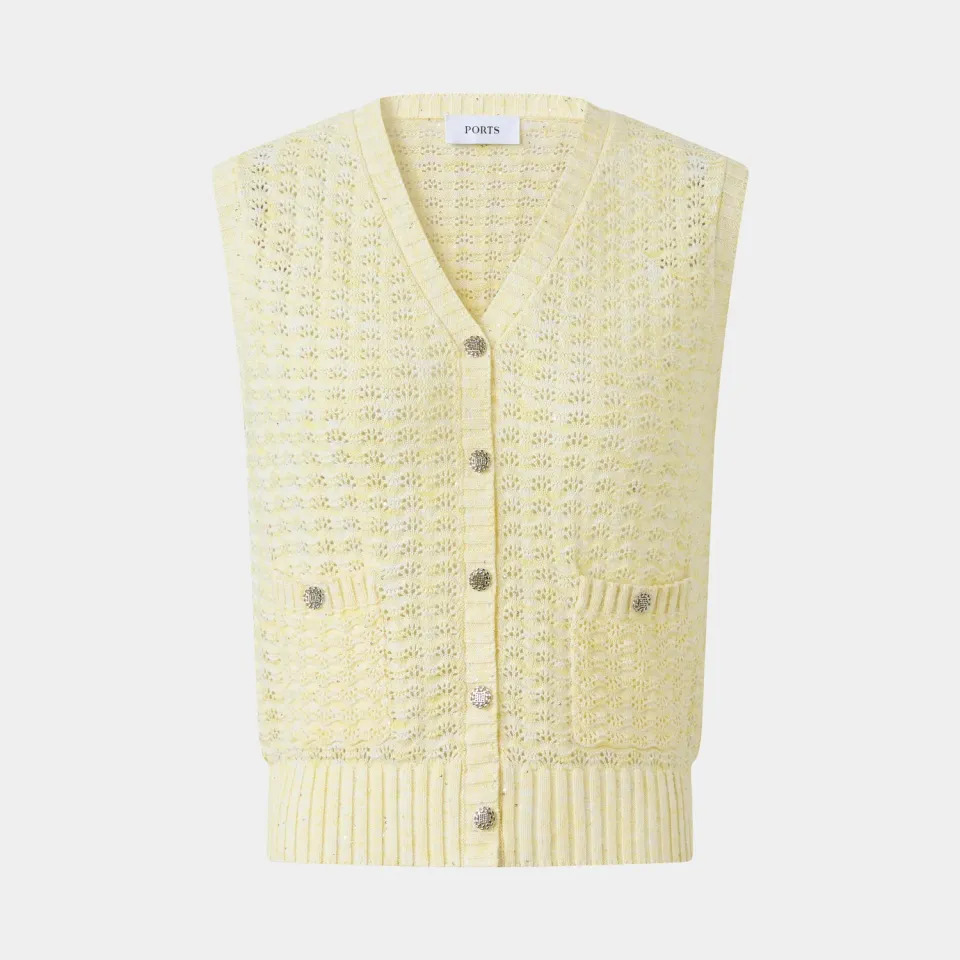 PORTS SS26 SU8K014WKD023 gilet Papyrus maglia traforata