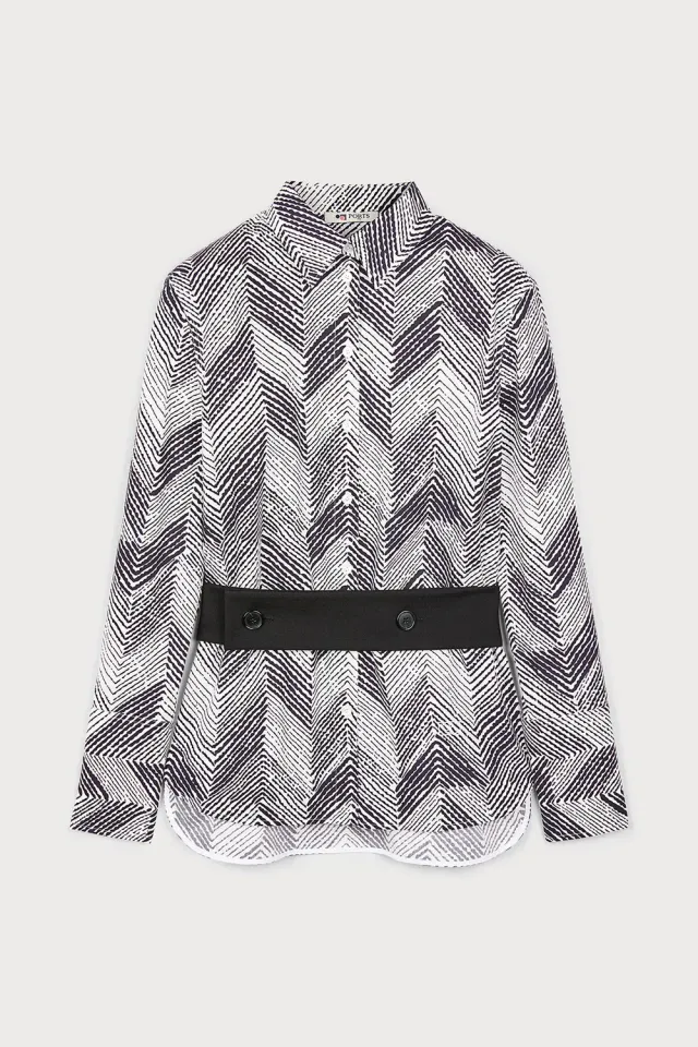 PORTS 1961 Chevron camicia bianco nero 38 con cintura