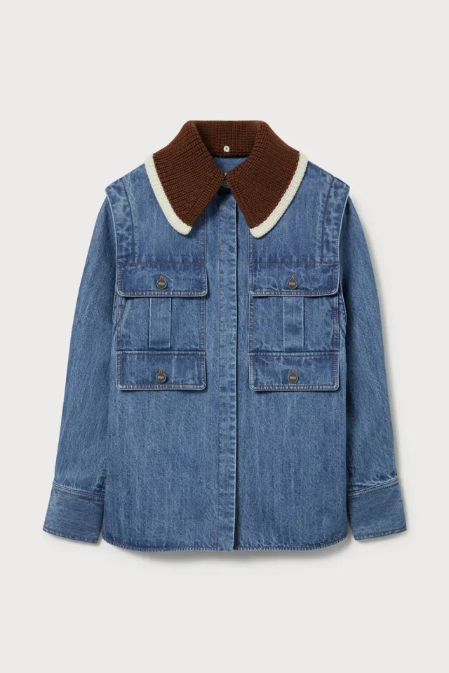 Ports 1961 Knit-Collar Camicia denim indigo utility