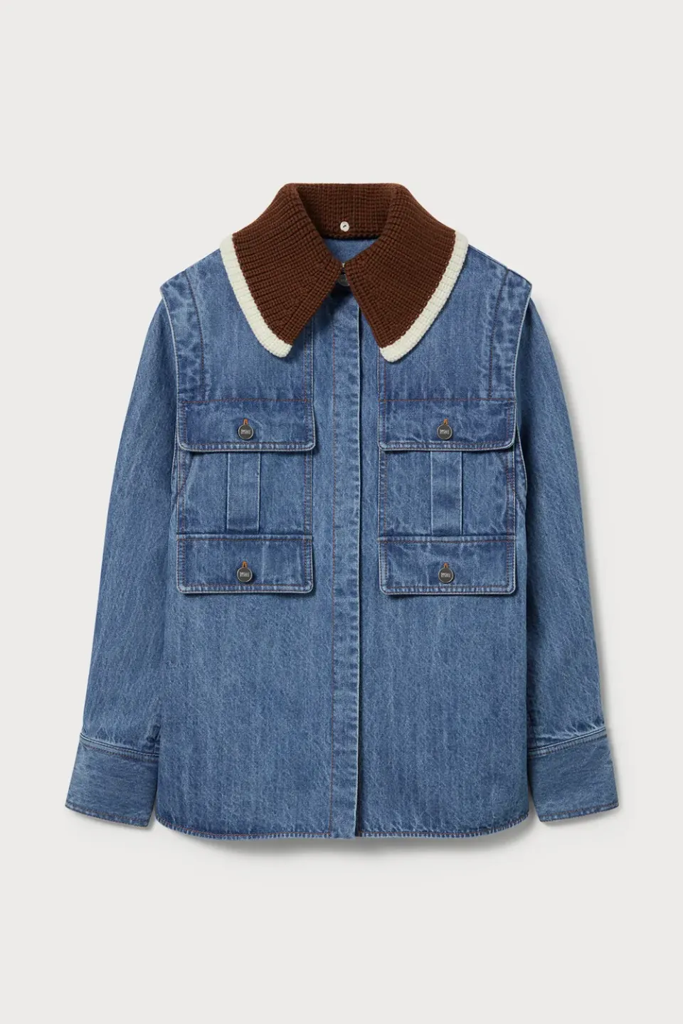 Ports 1961 Knit-Collar Camicia denim indigo utility