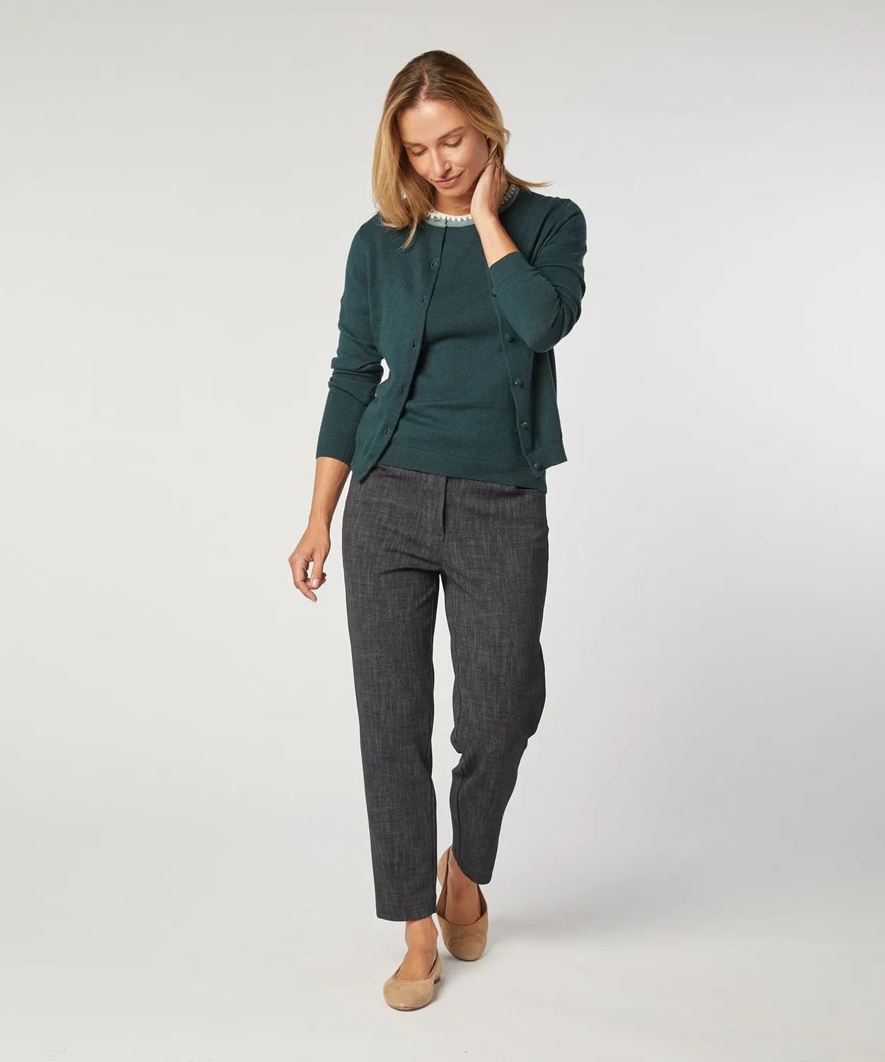 Rodier Twin Set in Cotone Verde Anatra Top+Cardigan