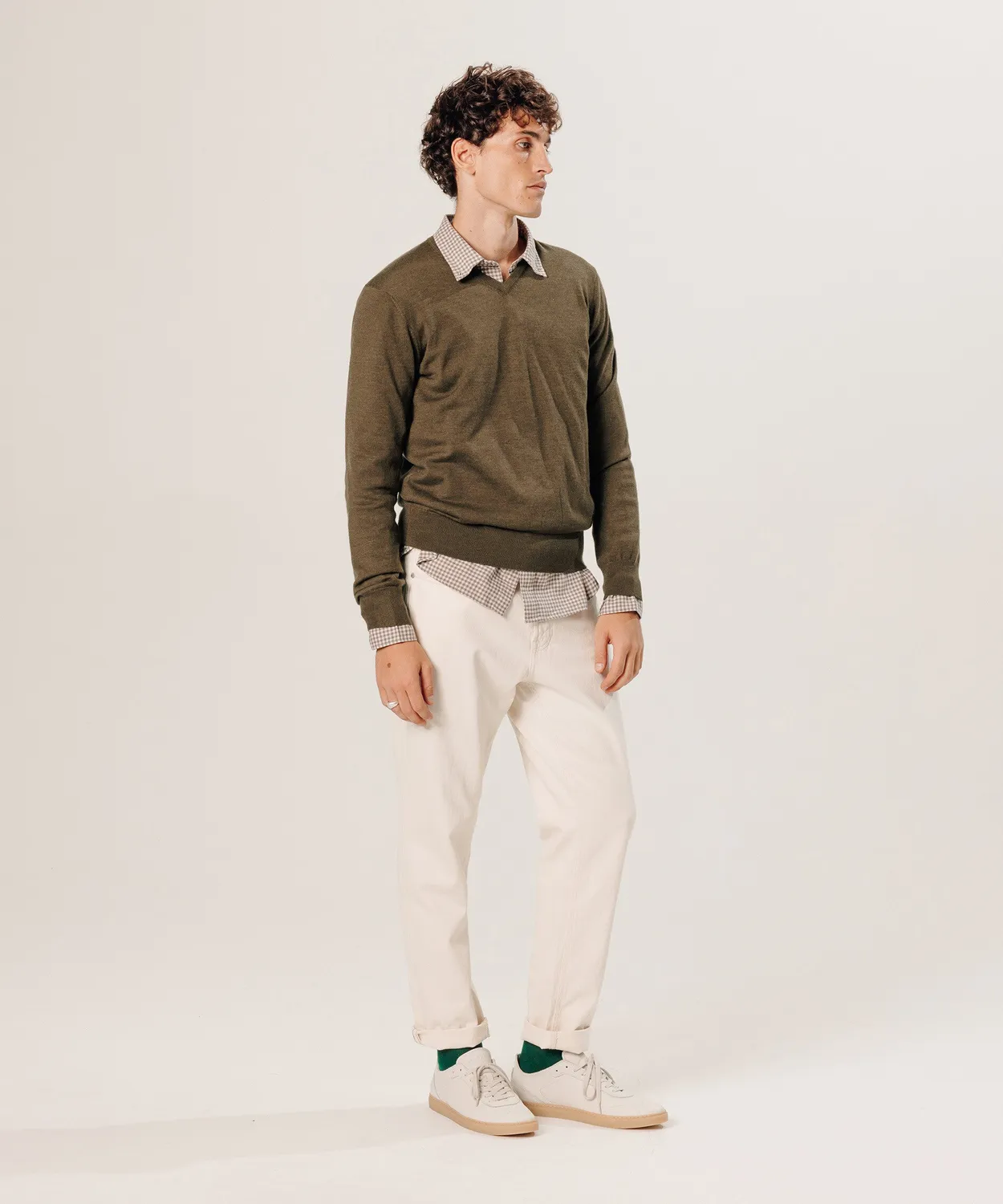 Rodier maglione lana merino scollo V bark brown
