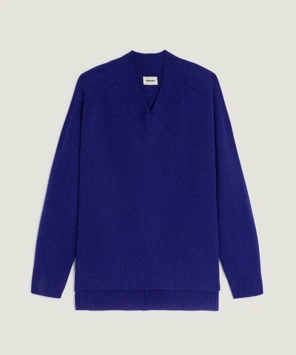 Rodier Maglione Cashmere Scollo V Oversize Blu Oltremare