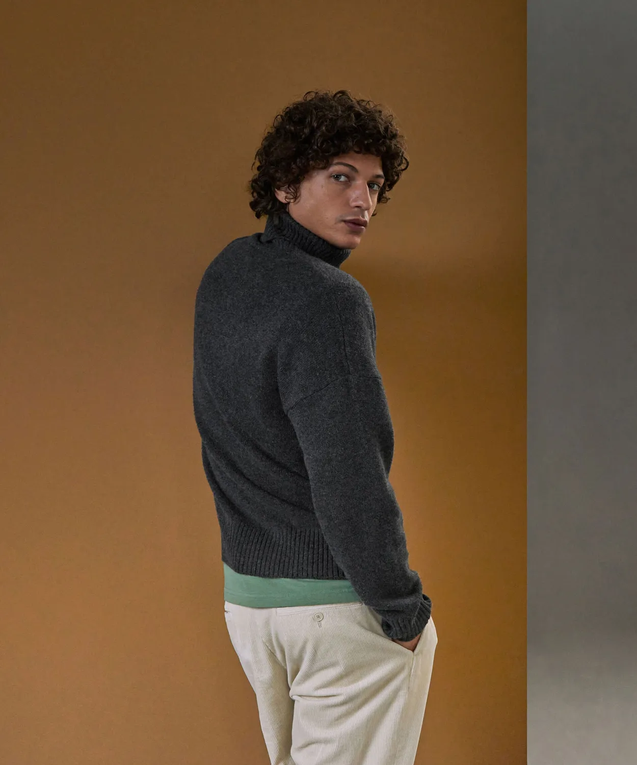 Rodier maglione cashmere collo alto grigio antracite 100% cashmere