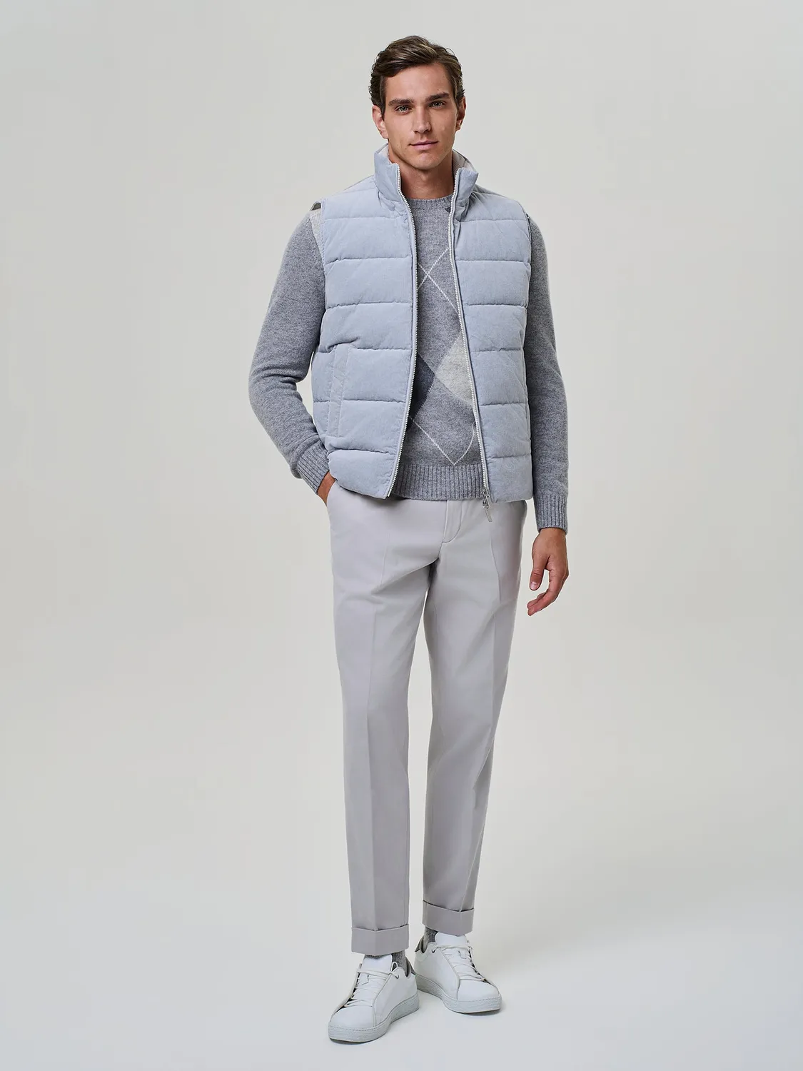 Paul Taylor Girocollo Misto Cashmere Rombi Maglia Grigio Medio