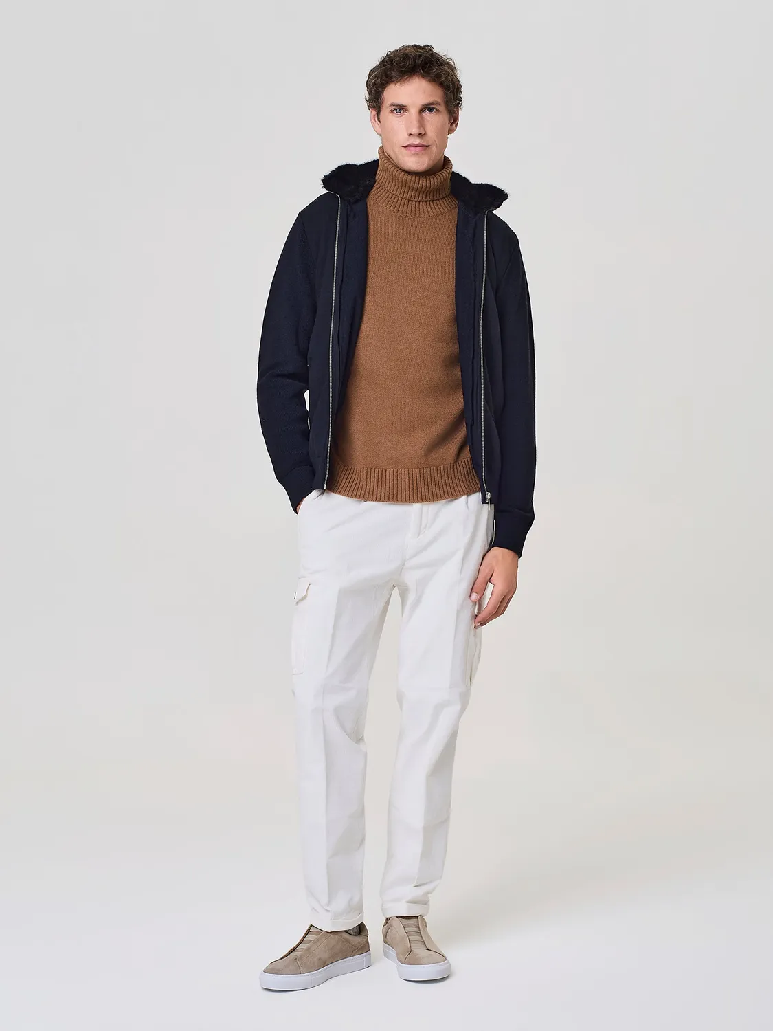 Paul Taylor Bomber Misto Lana Blu con Collo Pelliccia