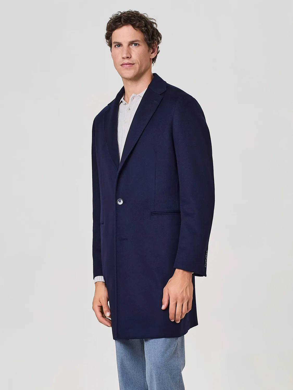 Paul Taylor Cappotto Monopetto Cashmere Blu Puro Sfoderato