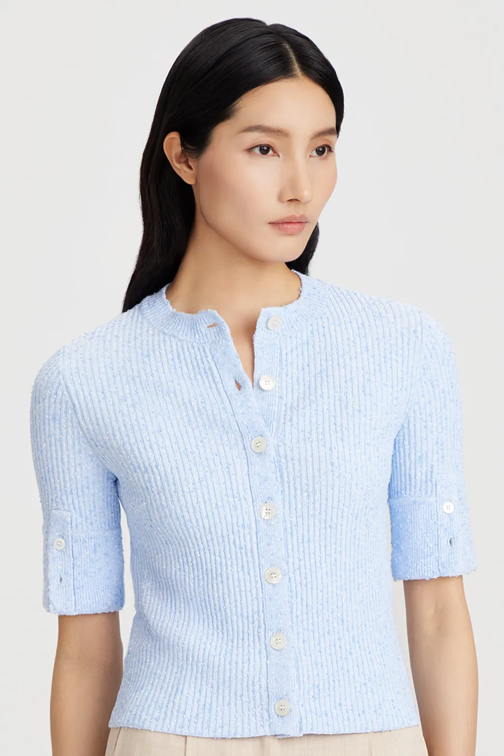 PORTS cardigan azzurro manica a gomito con bottoni
