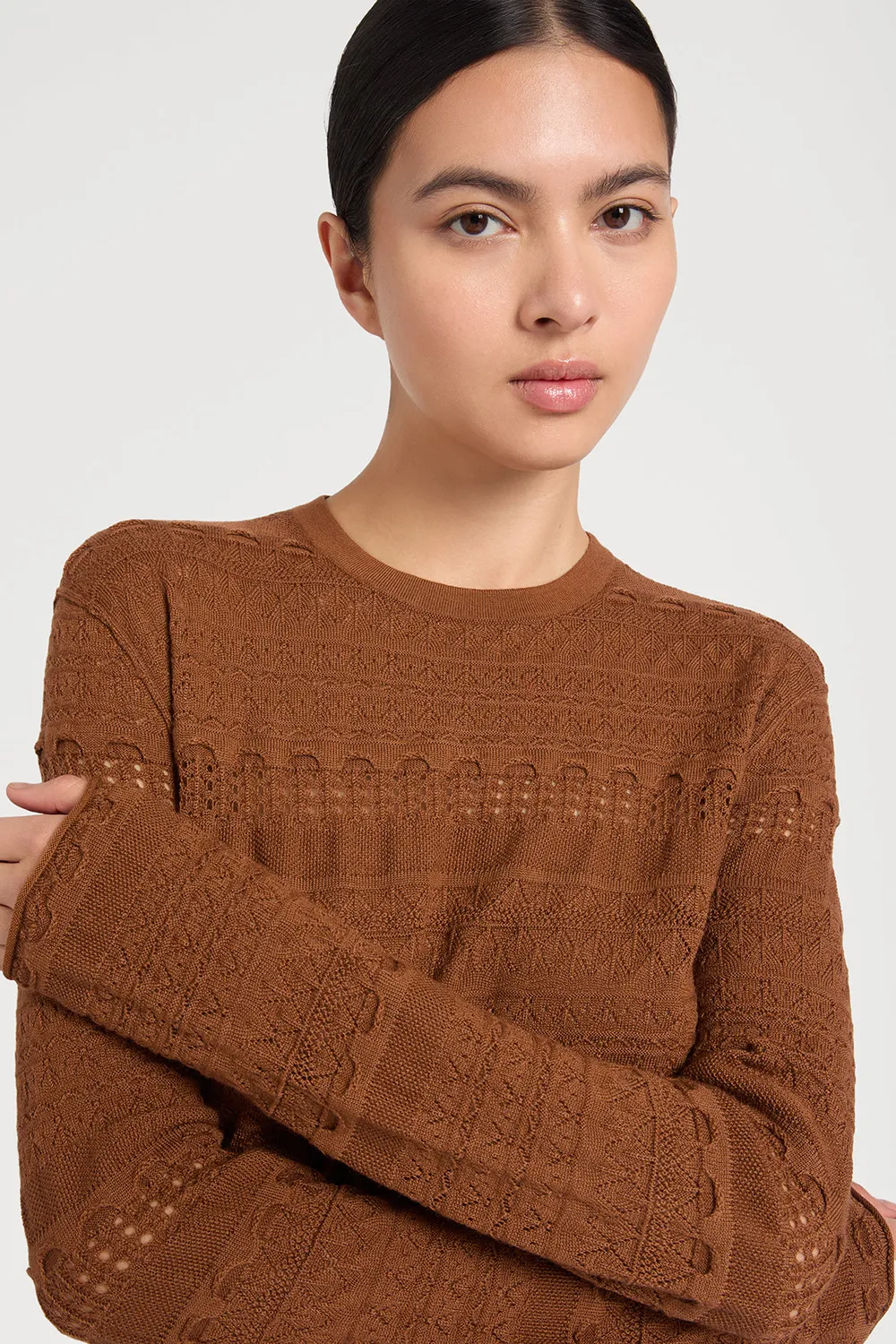 PORTS 1961 maglia cropped toffee maniche lunghe