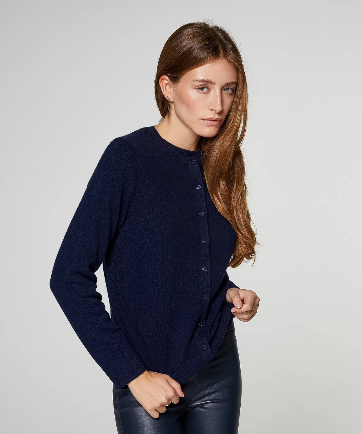 Rodier Cardigan in Cashmere Blu Marino Girocollo