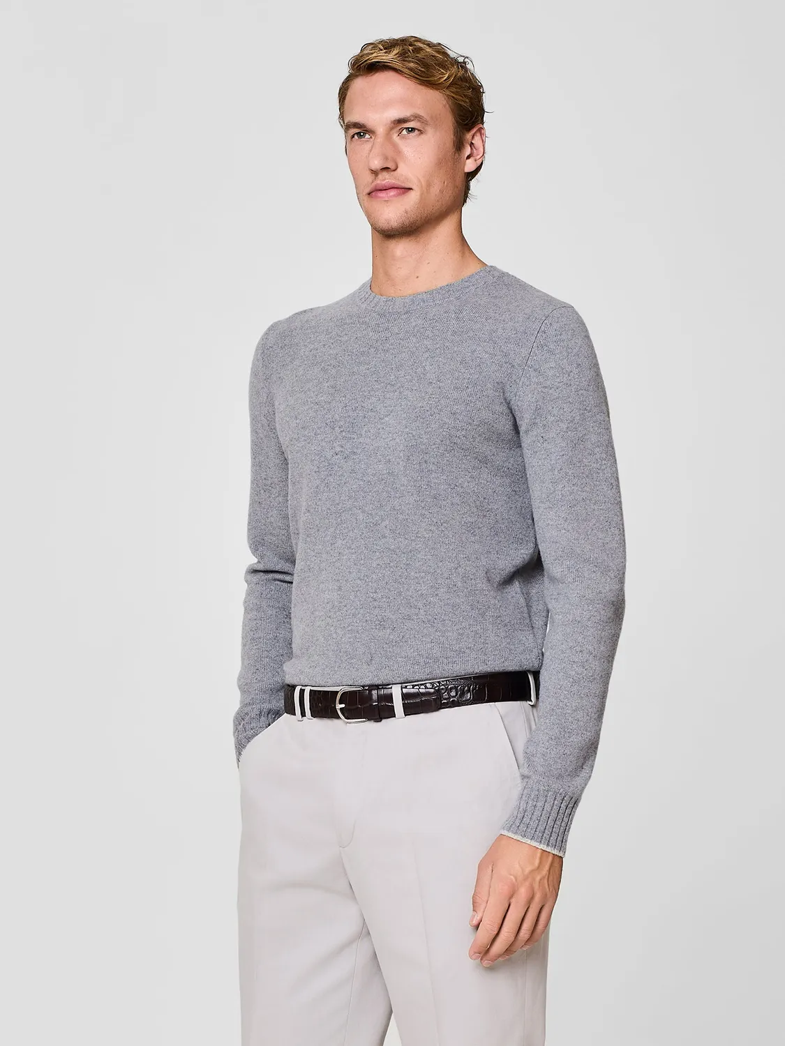 Paul Taylor Girocollo Pura Lana Maglione Grigio Medio