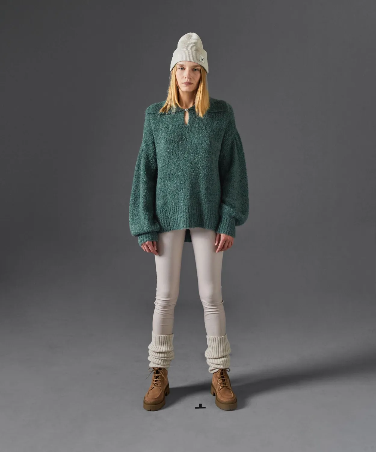 Rodier polo maniche lunghe bouclé verde grigio