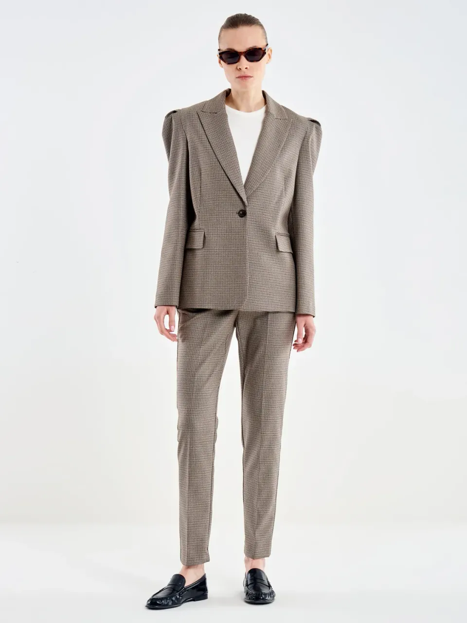 Vicolo Pied de Poule blazer sfiancato beige