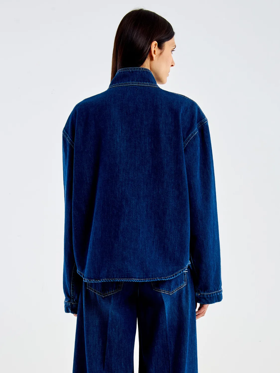 VICOLO Camicia in Jeans con Taschino blu cotone