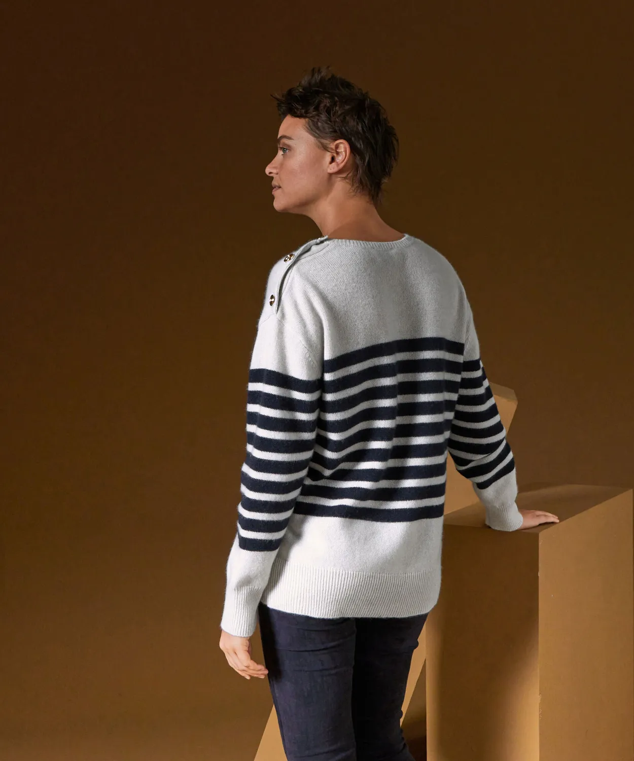 Rodier maglione marinaio cashmere righe bianco