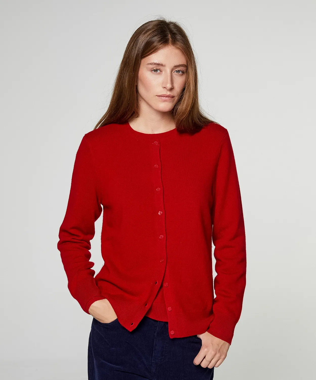 Rodier cardigan in cashmere rosso girocollo