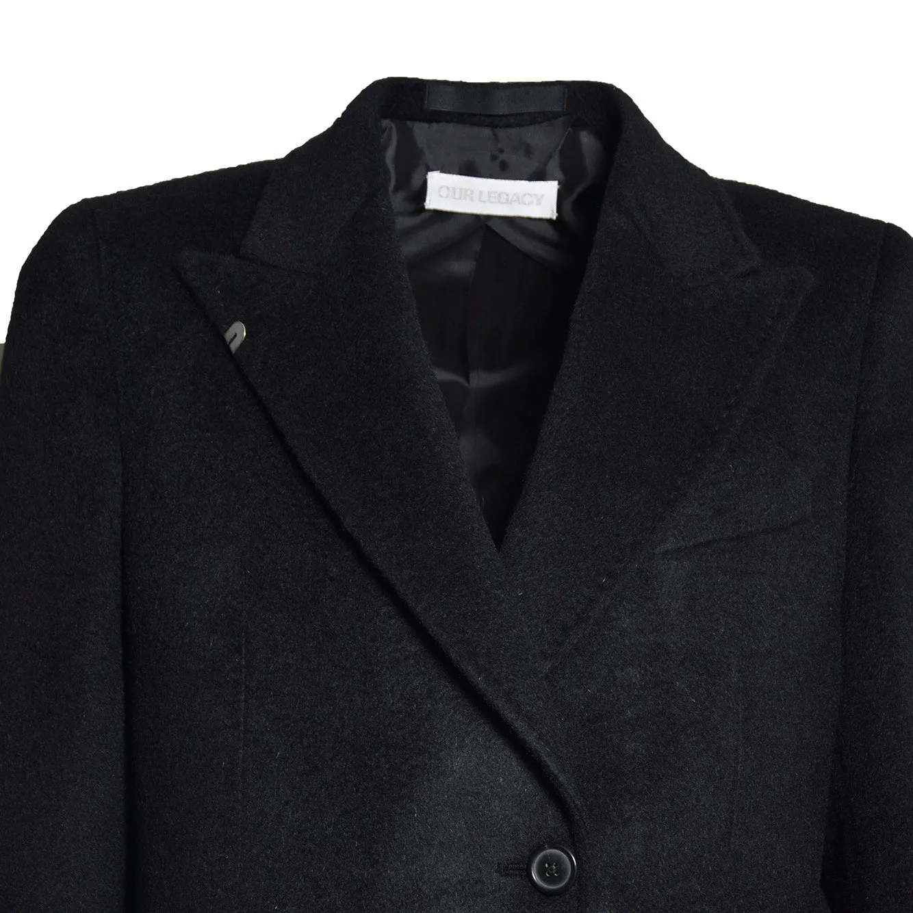 Our Legacy Manta W2261MBL cappotto nero lana pelosa