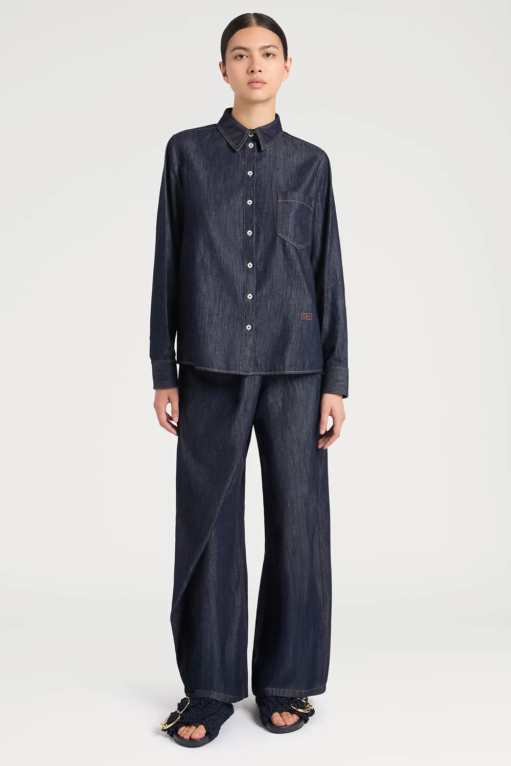 PORTS 1961 PS26 camicia denim indaco scuro bottoni