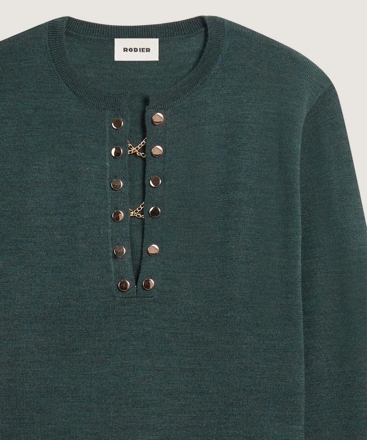 Rodier Maglione Tunisino Verde Grigio Lana Merino Oro