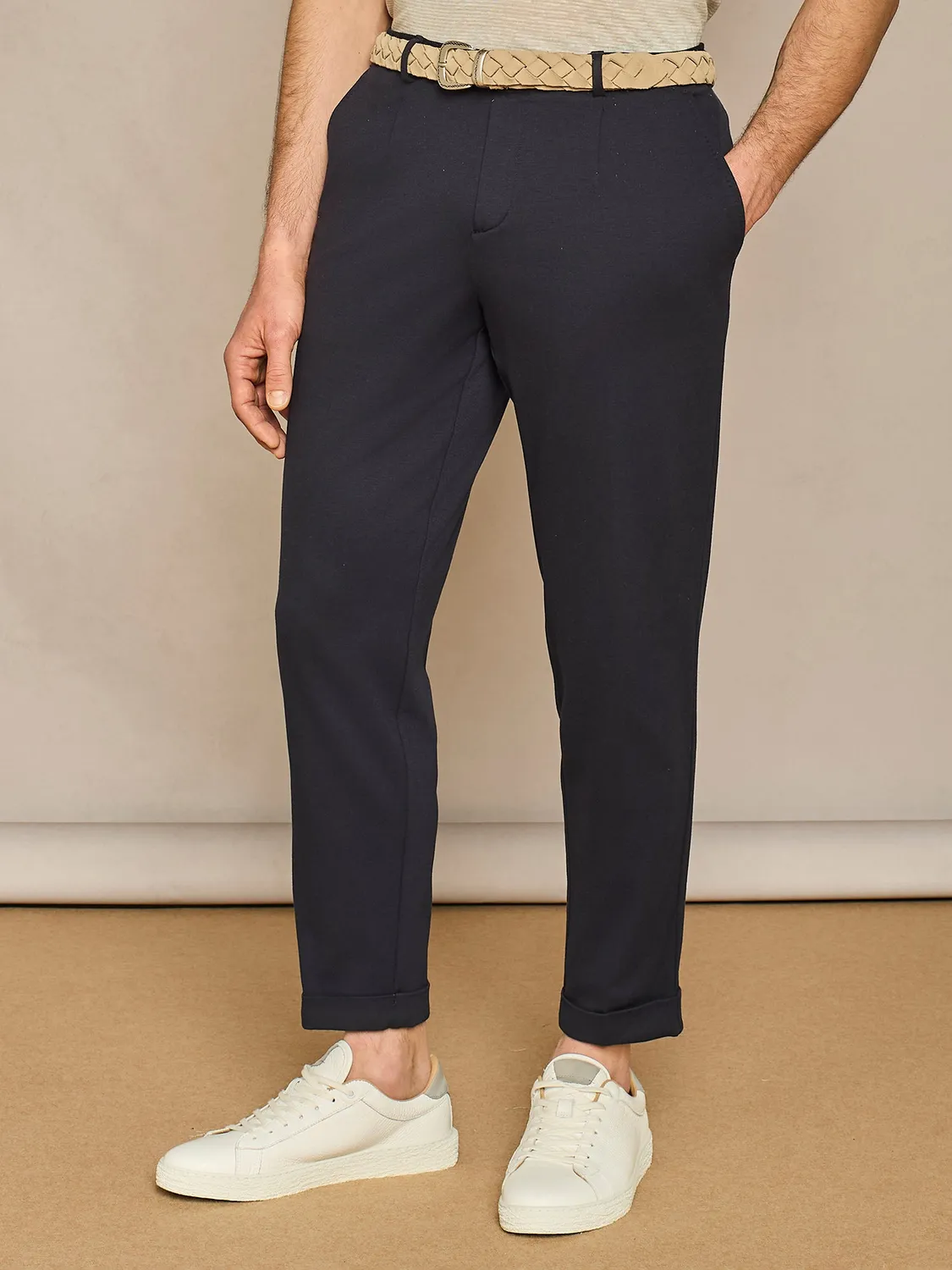 Paul Taylor pantalone wide jersey blu tasca america made in italy