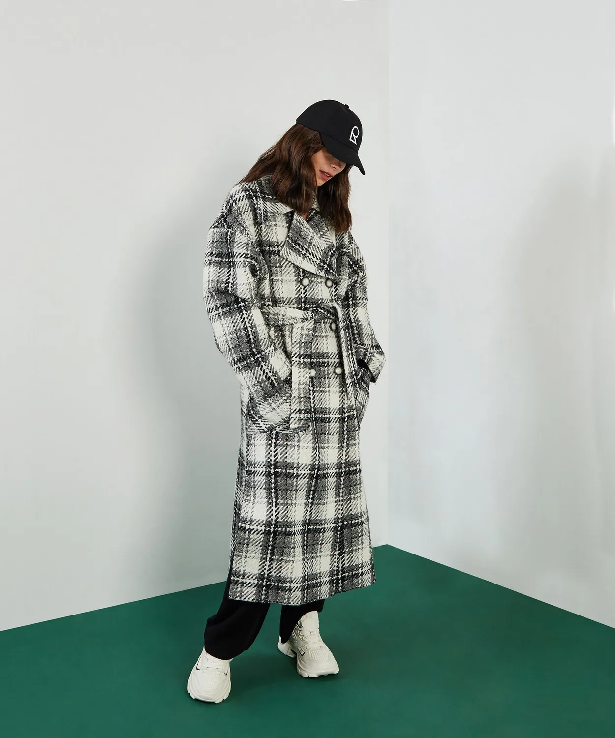 Rodier Cappotto oversize in lana nero a quadri