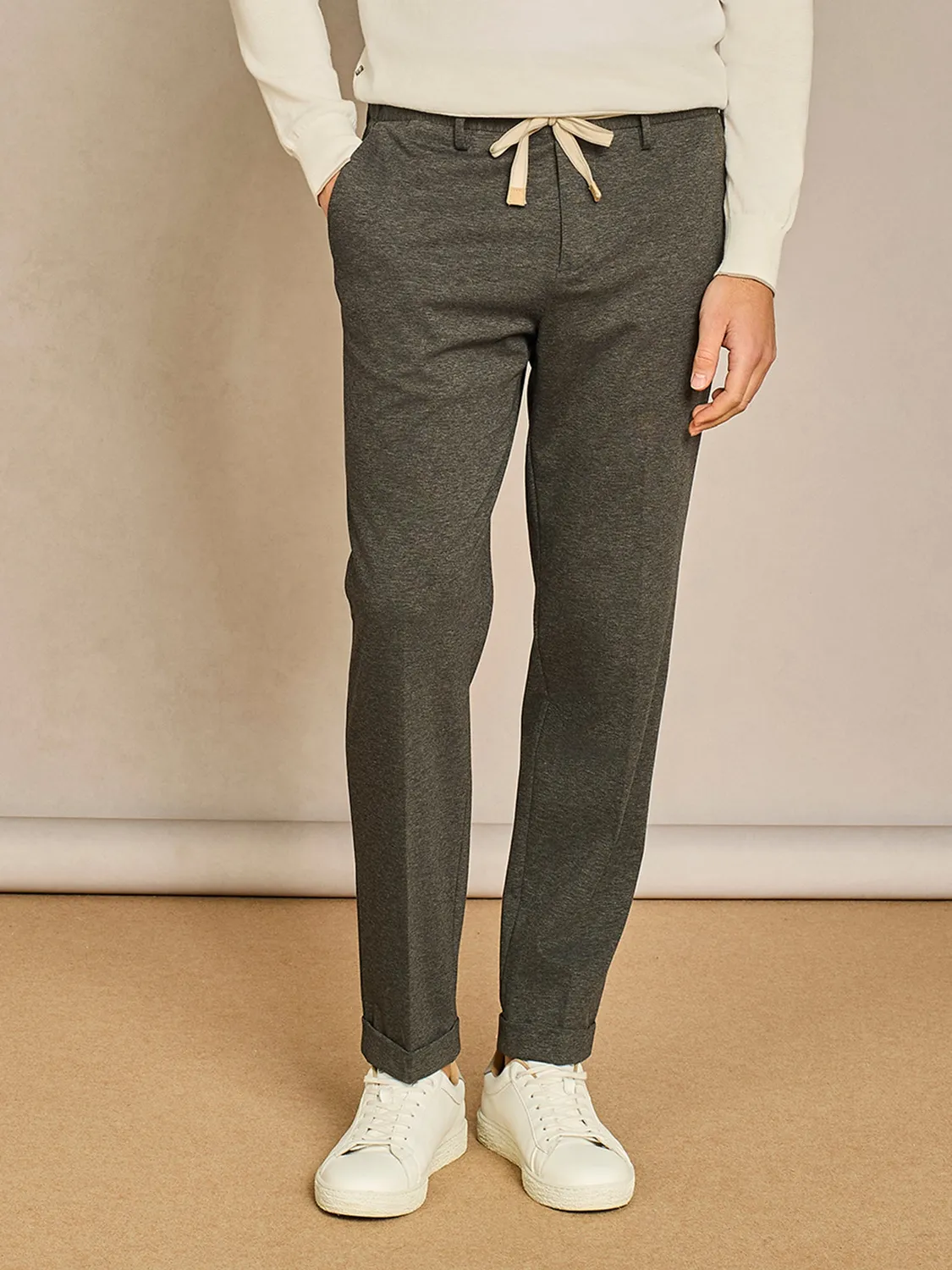 Paul Taylor Pantalone Coulisse Cotone Grigio Wide Risvolto