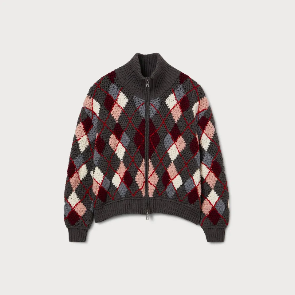 Ports Argyle Wool Cardigan Blu Zip Lana