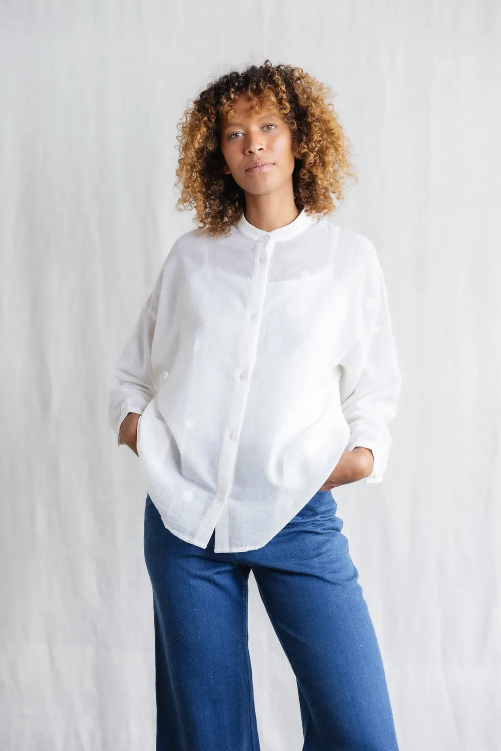 Jyoti Hawali Jamdani camicia donna cotone velato