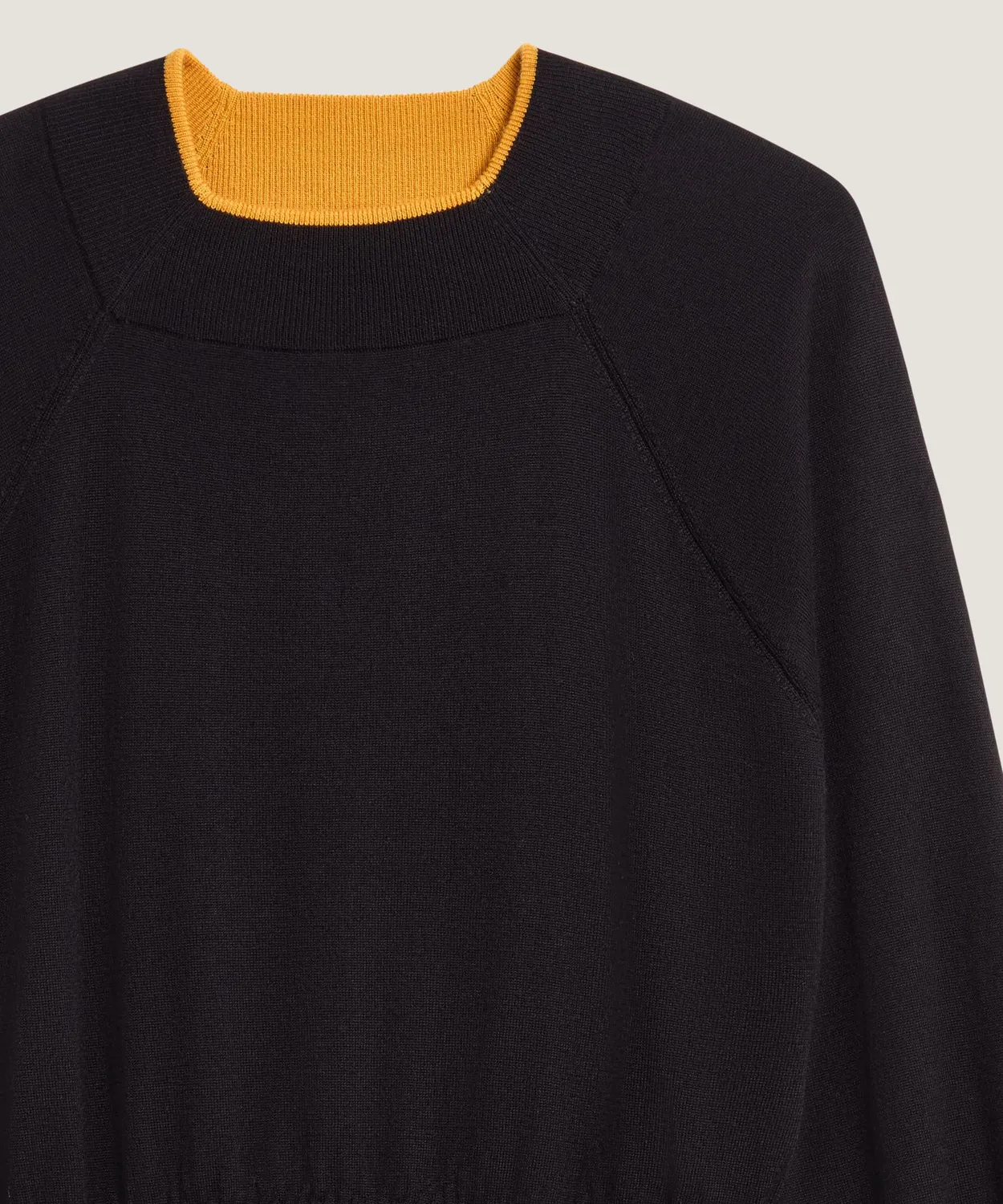Rodier Maglione Girocollo Lana Merino Nero Maniche Raglan