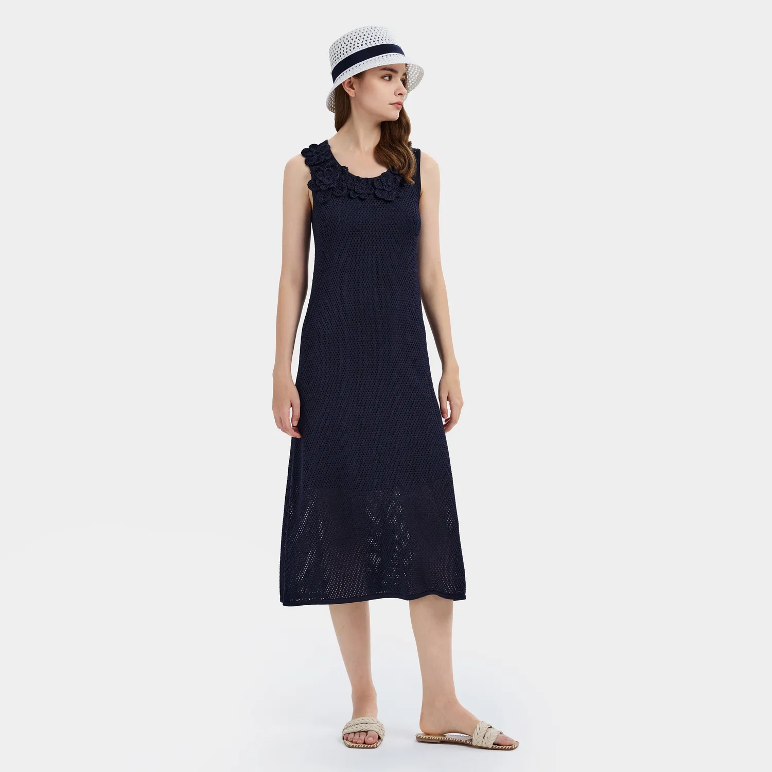 PORTS Ruffled Navy Elegance abito blu navy S con ruches