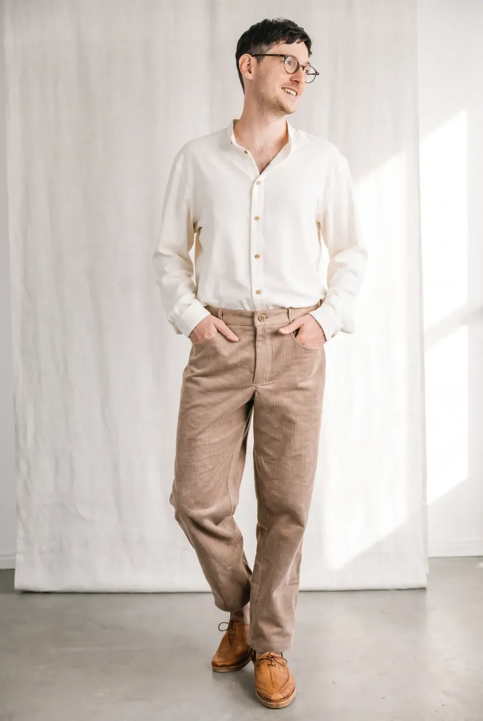 Jyoti Fair Works Prakrit pantaloni uomo cappuccino velluto