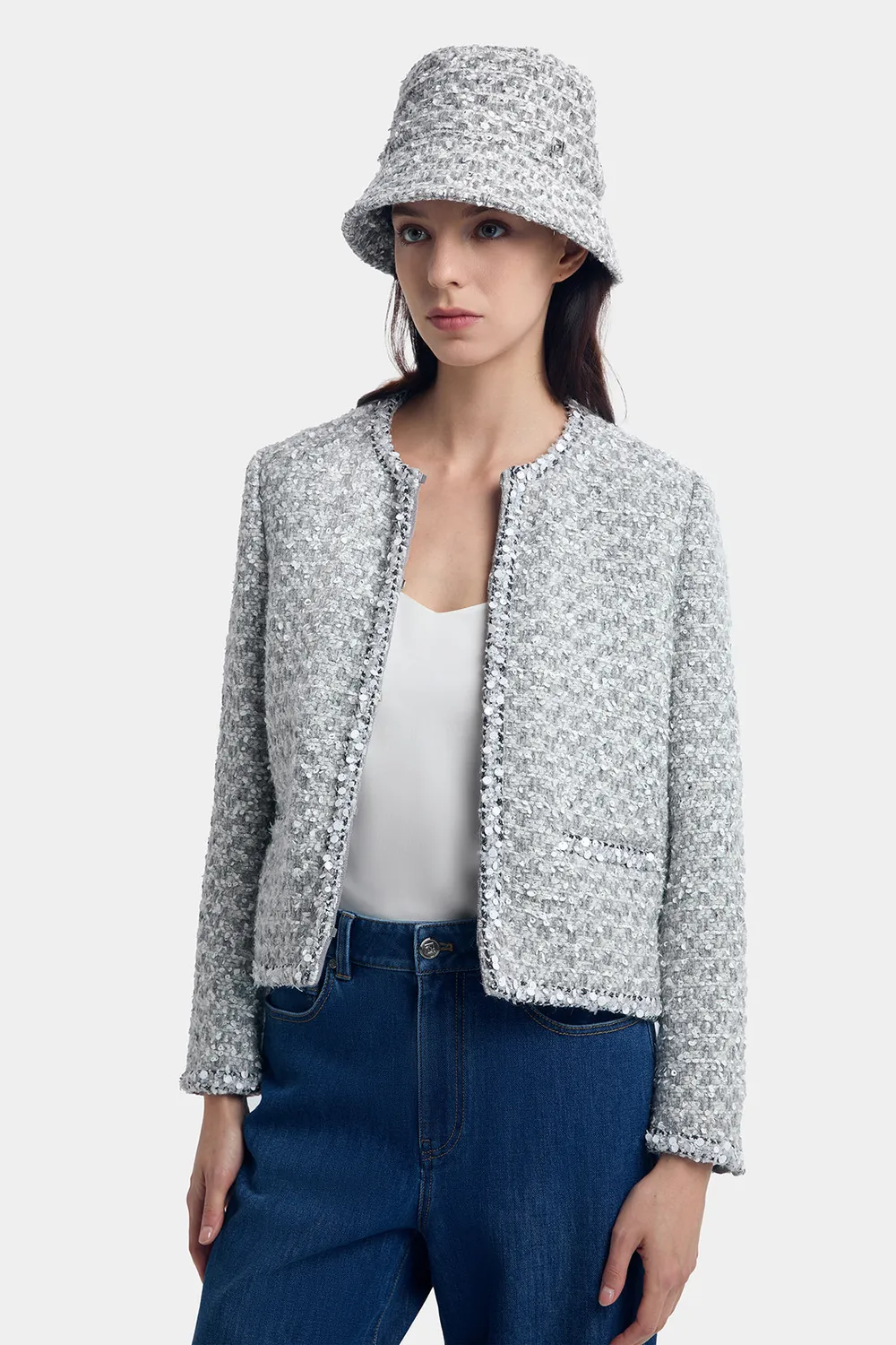 PORTS Alpine Elegance giacca tweed Quiet Gray Mix lana