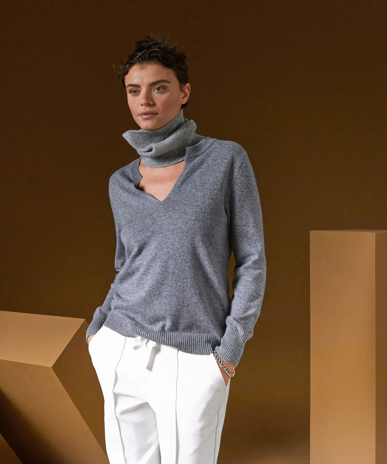 Rodier Maglia cashmere collo tunisino Grigio 38