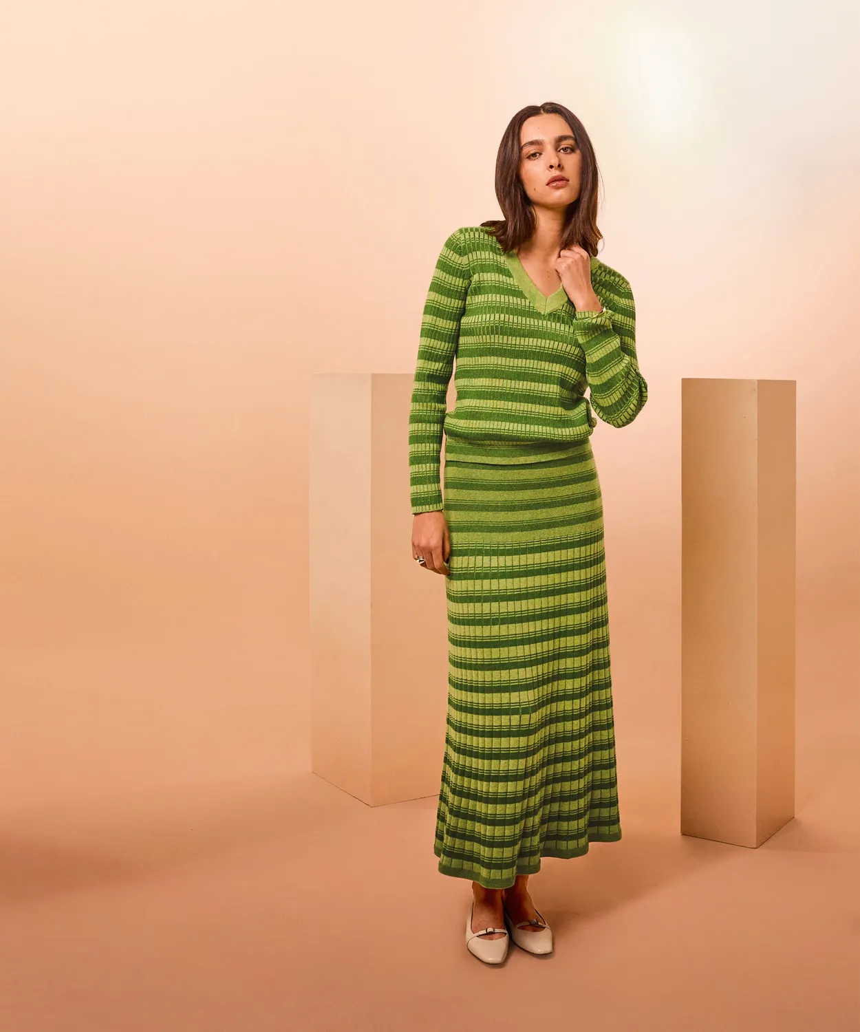 Rodier Maglia Scollo V Verde Pistacchio a Coste
