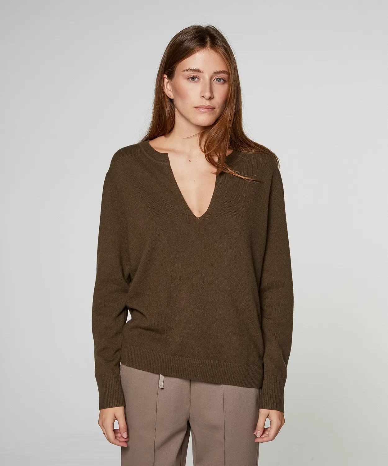 Rodier maglione cachemire donna collo tunisino kaki