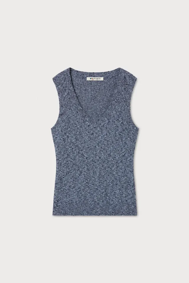 PORTS Textured Knit canotta blu navy coste