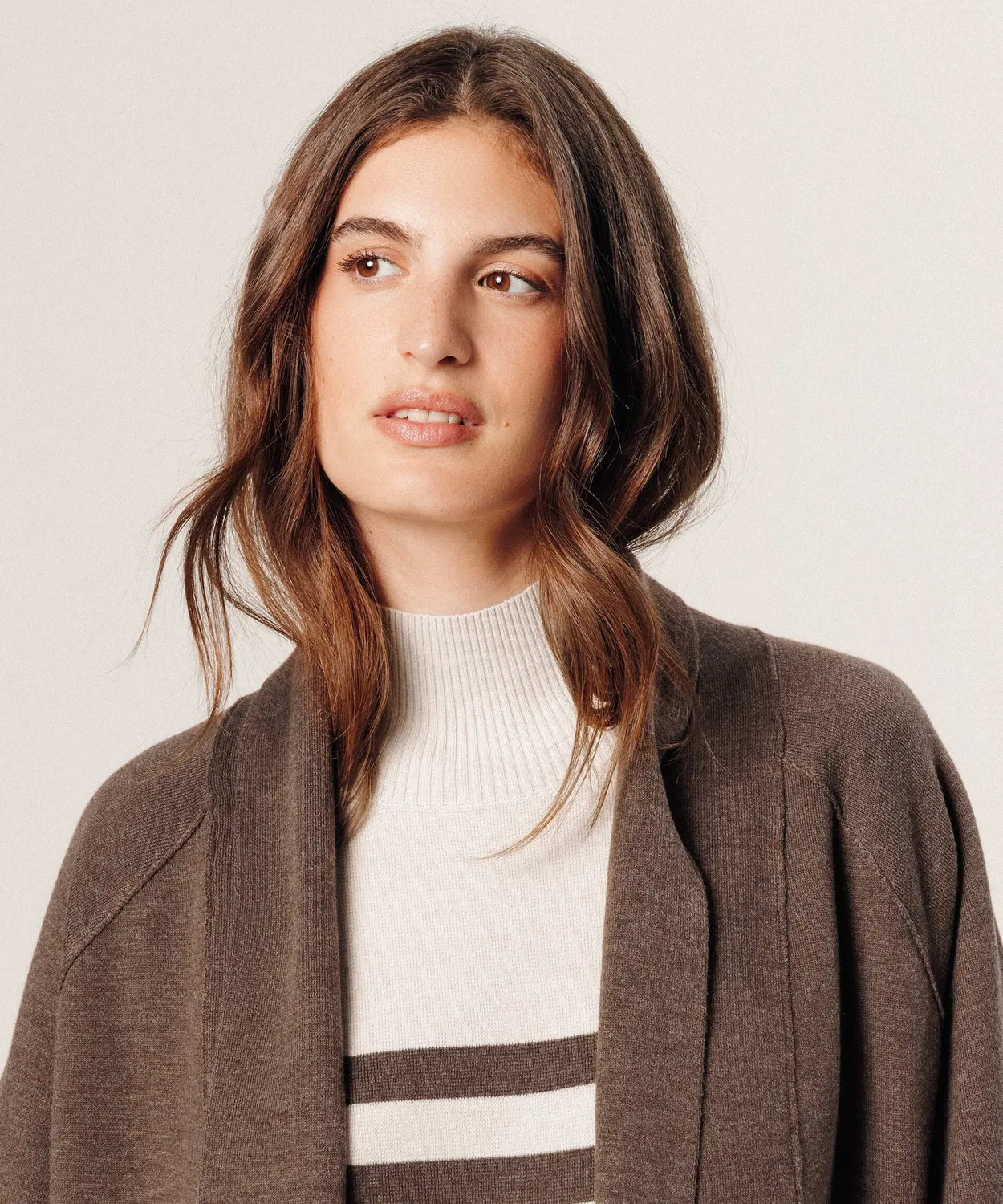 Rodier cappotto maglia lungo havana brown cintura scialle