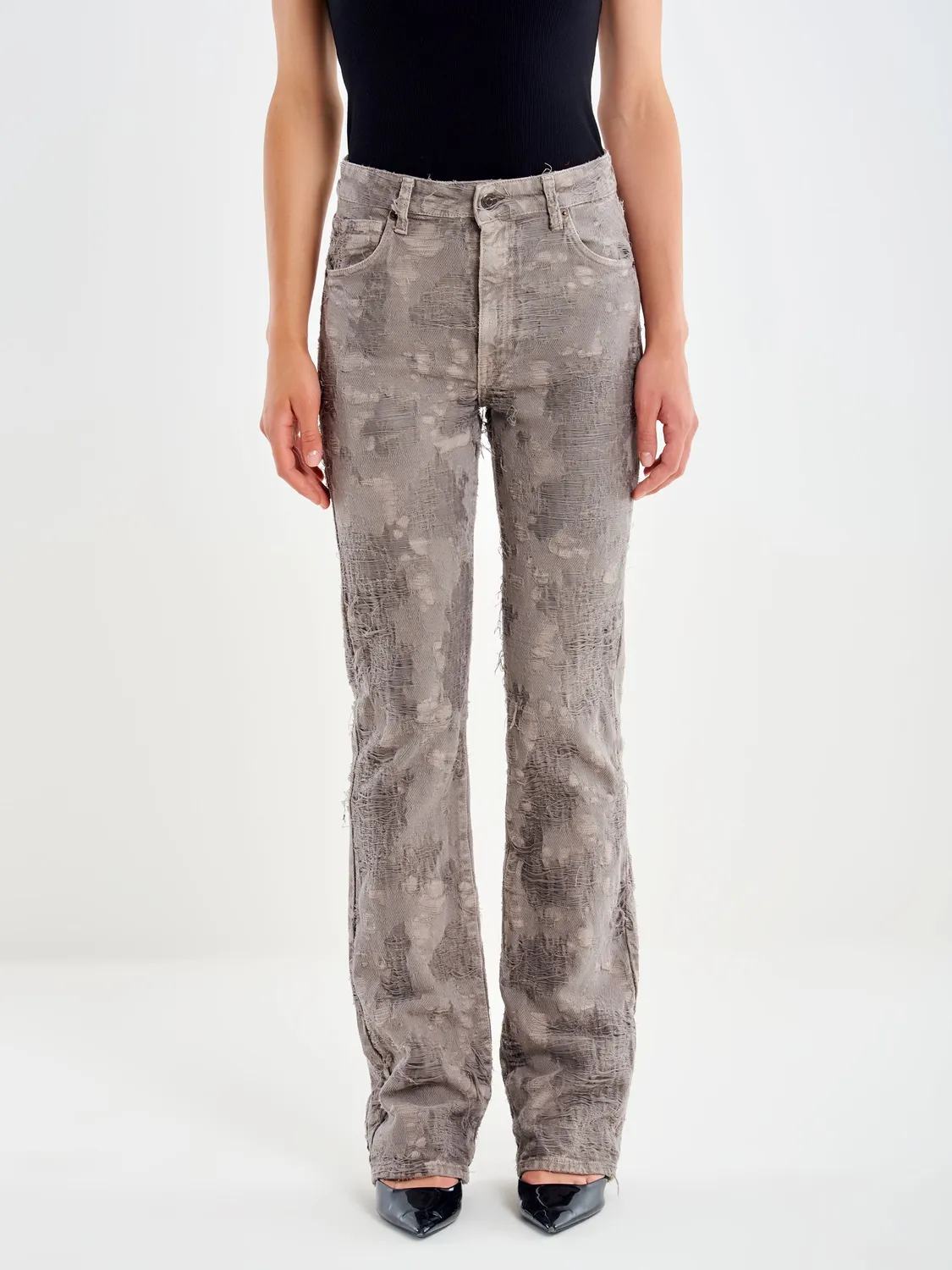 Vicolo Linette jeans flare grigi sfilacciati cotone