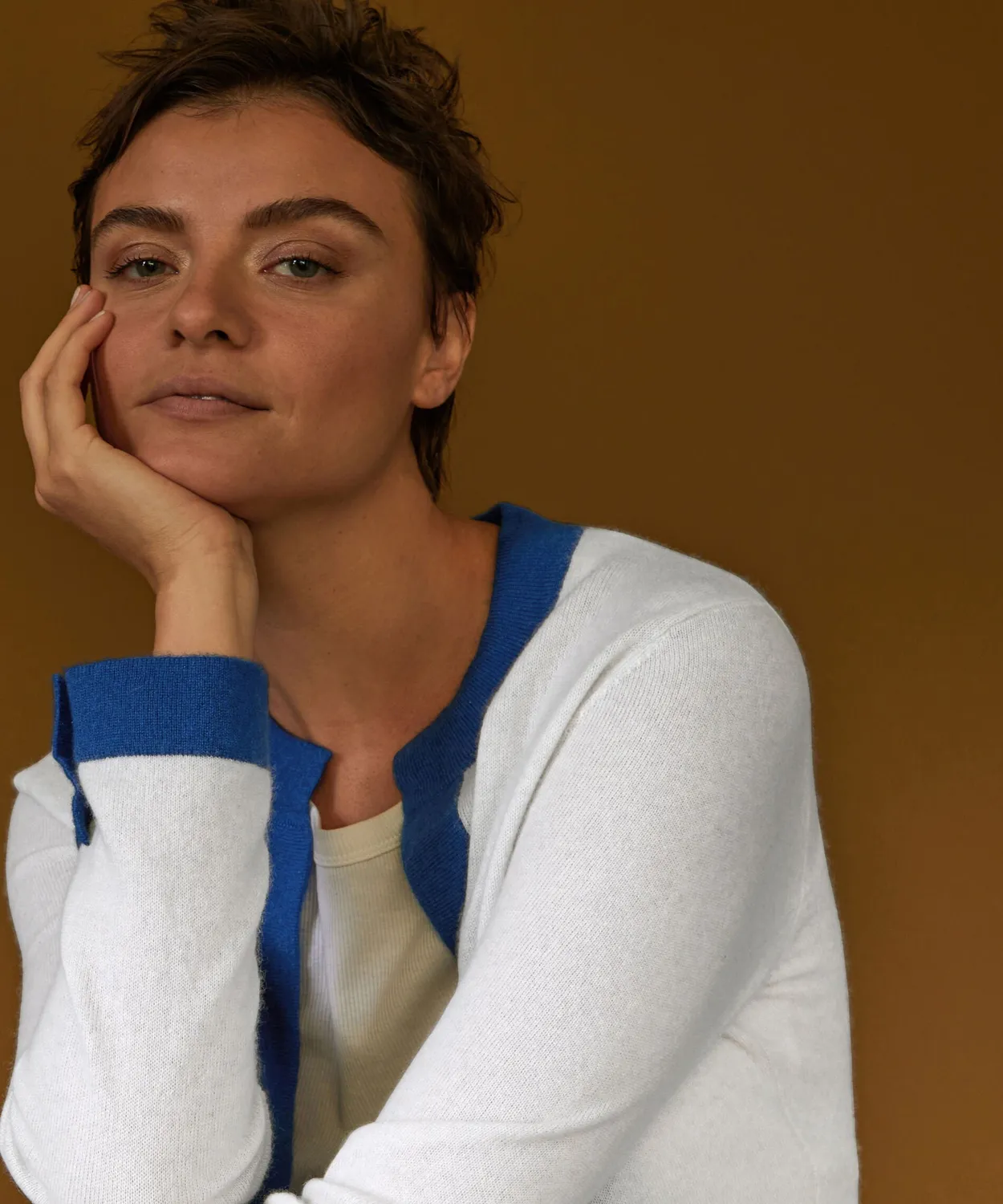 Rodier Cardigan Bicolore Cashmere Bianco 2 Fili Donna