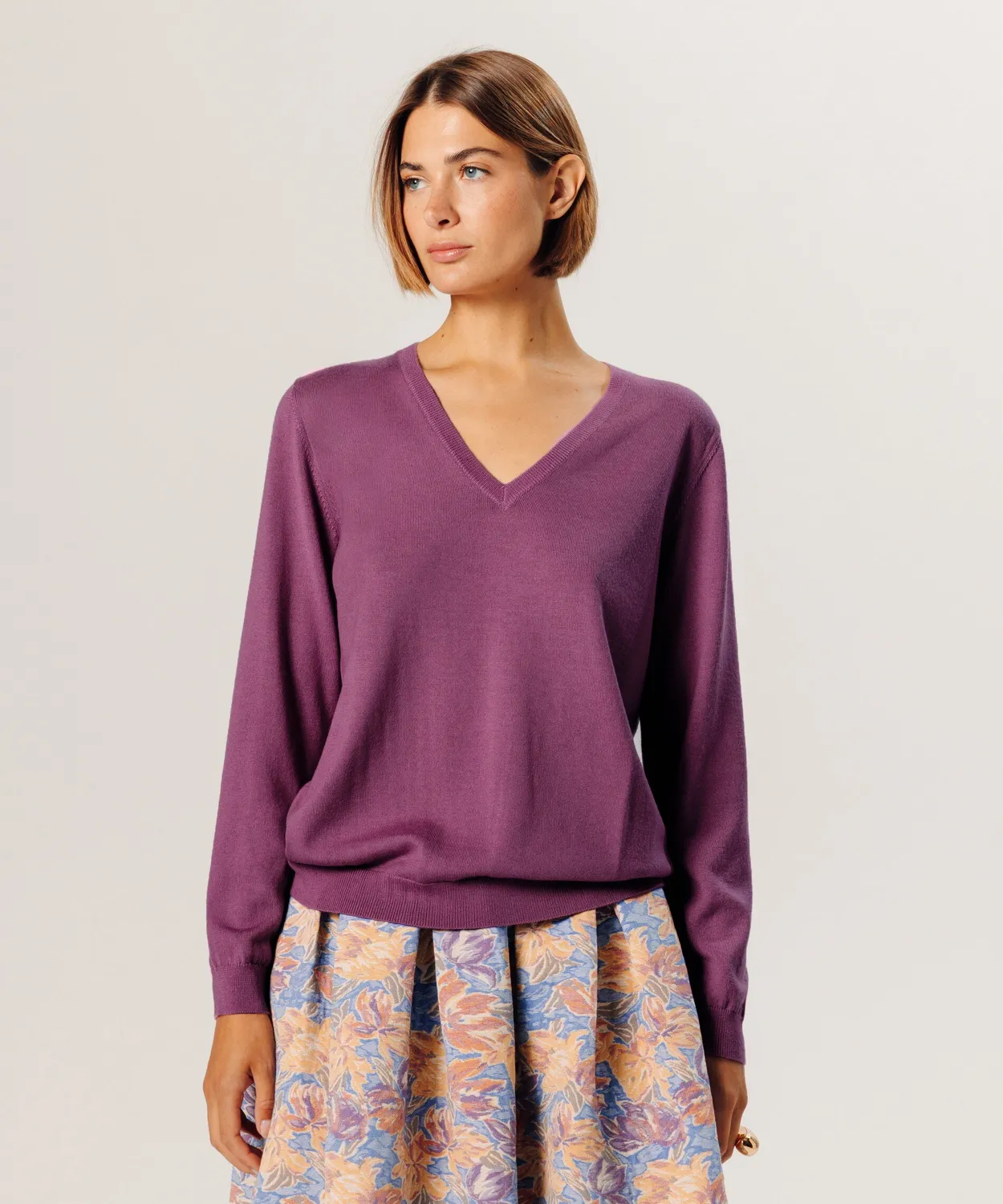 Rodier Maglione scollo V lana merino lilla 36-46