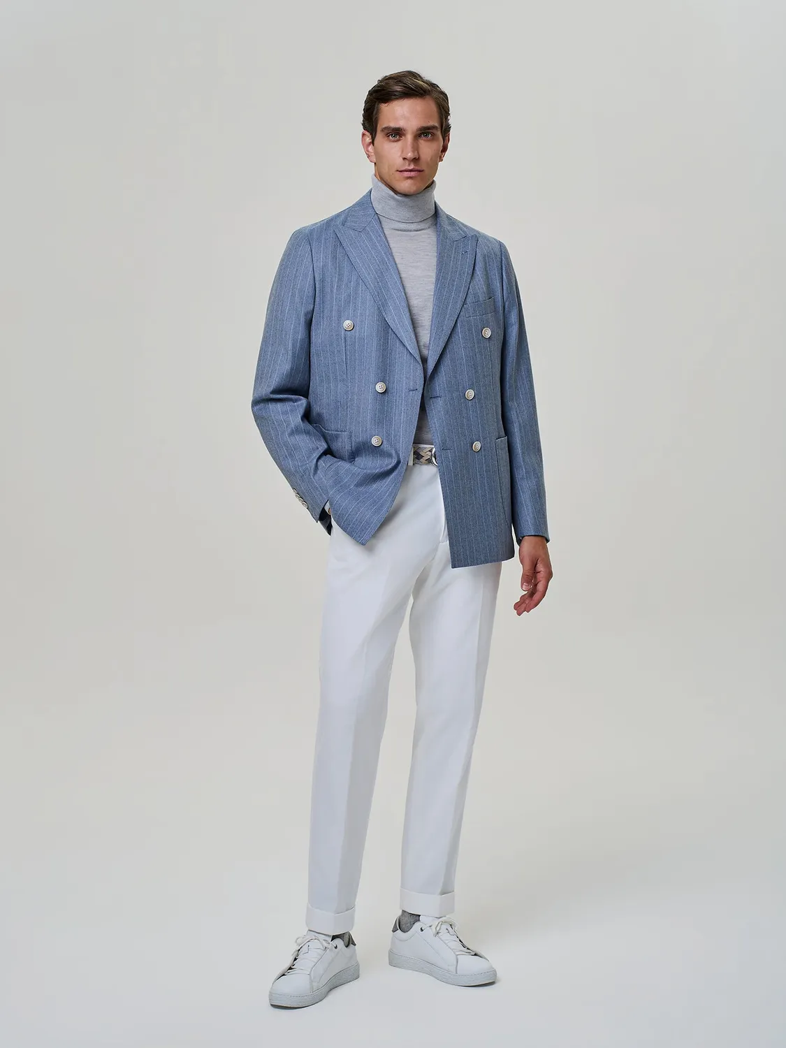Paul Taylor Giacca Doppiopetto Flanella Gessata Dusty Blue