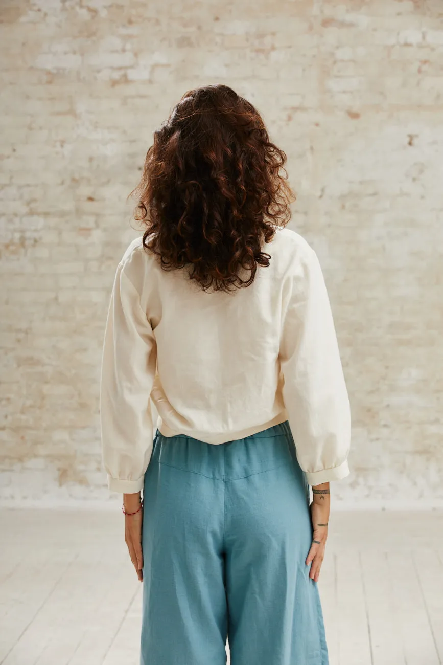 Jyoti Sahay camicetta crema cotone crop maniche