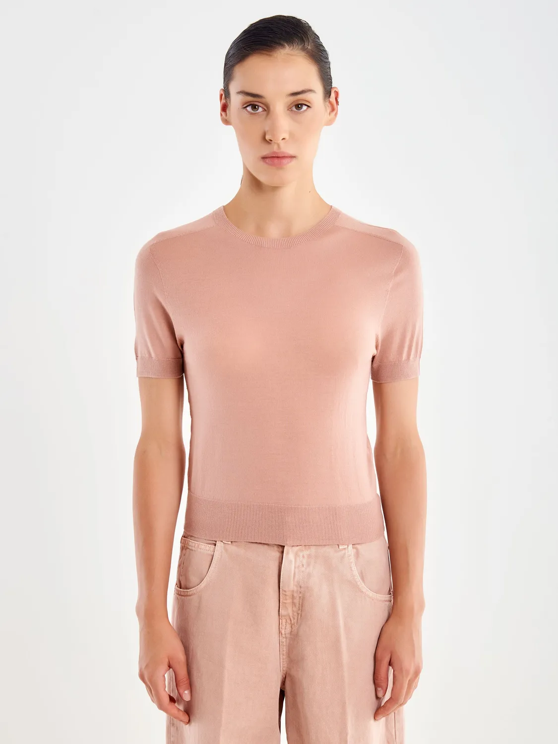 Vicolo Pull Girocollo pull lana cipria mezza manica