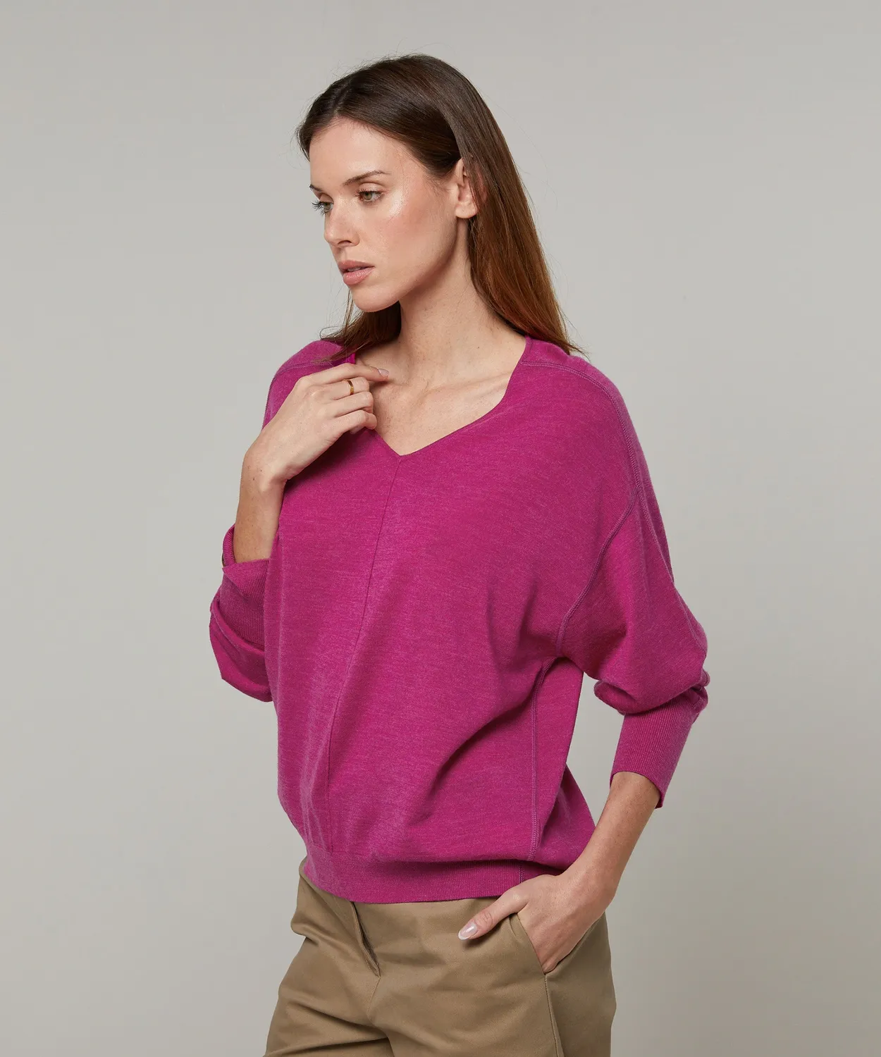 Rodier Maglione Oversize Scollo V Fucsia Maglia Fine