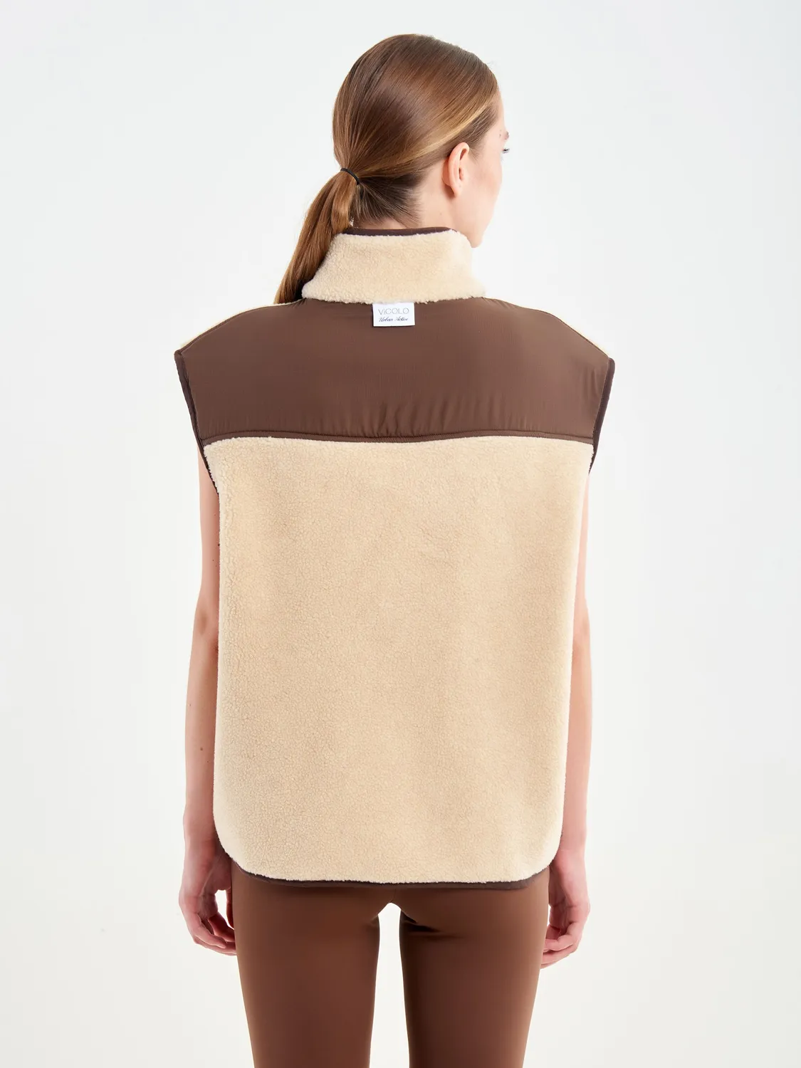 VICOLO Gilet Tessuto Teddy beige con zip poliestere