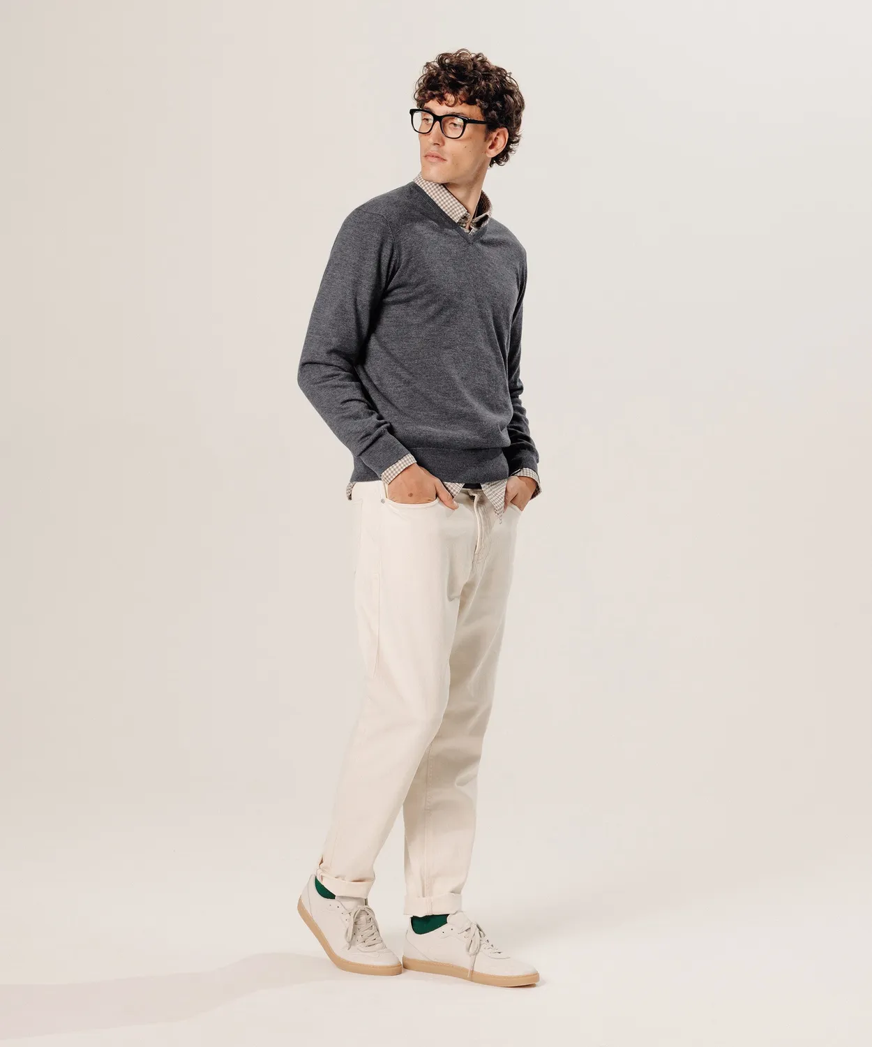 Rodier maglione scollo a V lana merino grigio scuro uomo