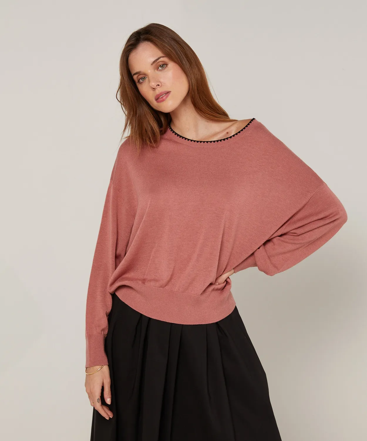 Rodier Maglione girocollo maglia fine bois de rose ampio