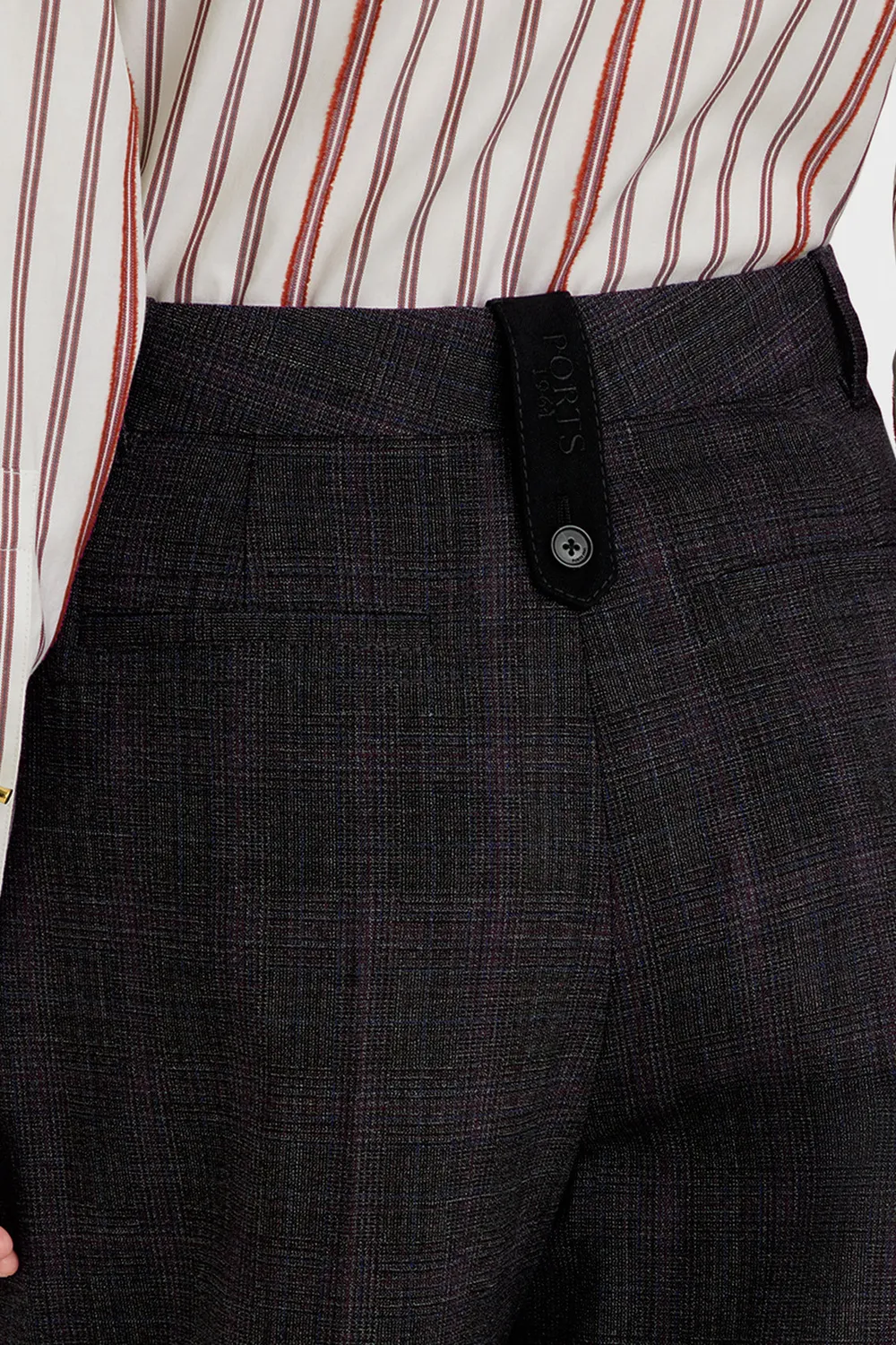 PORTS Checked Wool pantaloni palazzo quadri lana